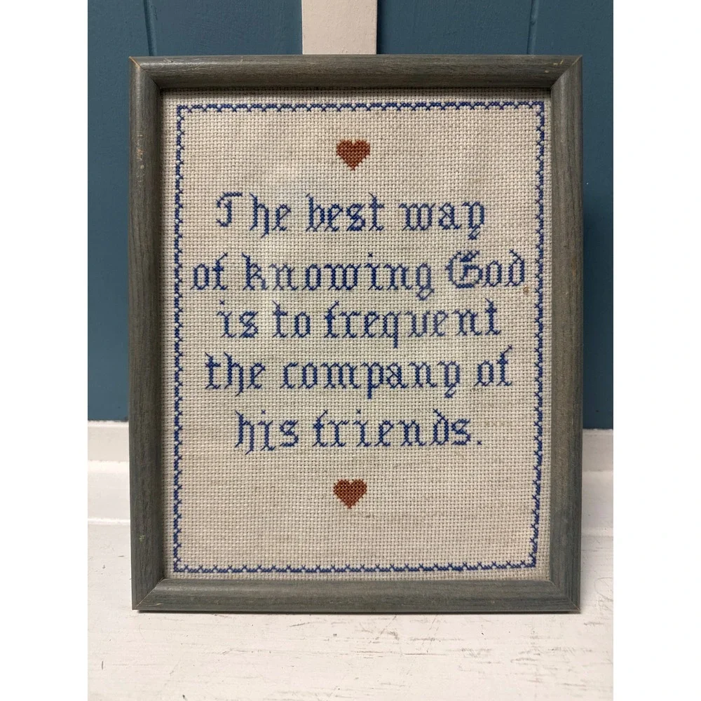 Vintage Framed Needlepoint The Best Way‎ of Knowing God Embroidery Art